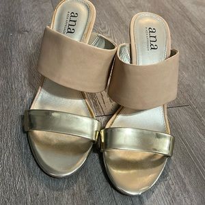 ANA A NEW APPROACH WOMANS DRESSY STRAPPED SLIP ON WEDGE SANDAL